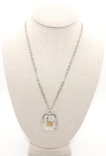 .925 Sterling Silver Flat Gucci Chain with .925 Sterling Silver Pendant featuring 18k Gold Llama 