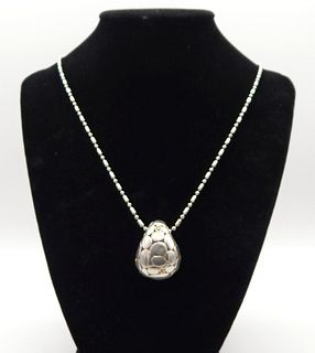Unique .925 Sterling Silver Beaded Chain Necklace with large Tear-drop Pendant 