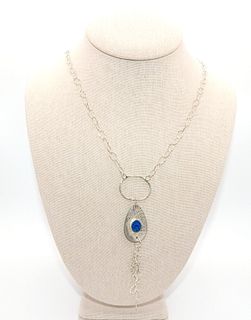 .925 Sterling Silver Chain with Sterling Silver & Turquoise Lovalier Pendant
