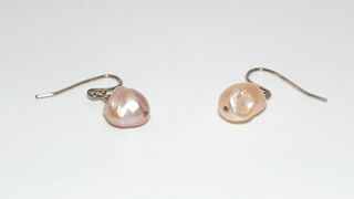 .925 Sterling Silver Creamy Baroque Pearl Dangle Earrings 