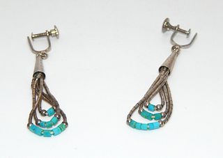 Navajo .925 Sterling Silver 3-Tier Waterfall Dangle with Sterling Silver & Turquoise Beads