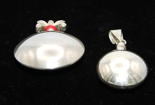 .925 Sterling Silver Puff Pendant with Large Bale & .925 Sterling Silver Perfume Flask with Finial Top Dauber (2 items)