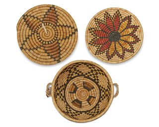 Three polychrome Hopi Pueblo baskets