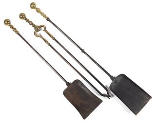 AMERICAN / ENGLISH BRASS AND IRON FIRE / HEARTH TOOLS, LOT OF THREE