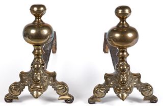 FRENCH LOUIS XIV BRASS PAIR OF ANDIRONS
