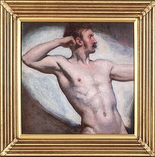 PORTRAIT OF A NUDE MAN AS AN ARCHER OIL PAINTING