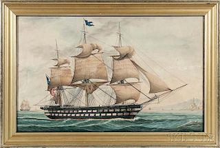 American School, 19th Century      Portrait of an American Vessel off the Coast