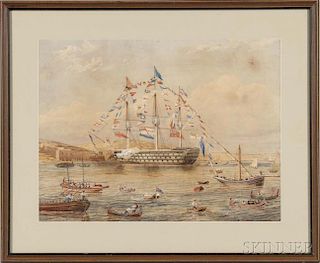 Anglo/American School, 19th Century      Portrait of a Ship of War in Full Regalia