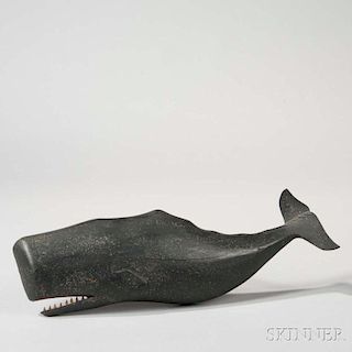 Carved and Painted Wooden Sperm Whale Plaque