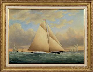 American School, c. 1856-60      The Yacht Julia   in the New York Yacht Club Race off Sandy Hook, New Jersey