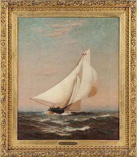 Warren Sheppard (New Jersey, 1858-1937)      Portrait of a Sailing Yacht Flying the Burgee of the New York Yacht Club