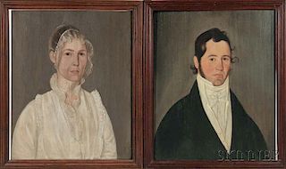 American School, Early 19th Century      Pair of Portraits of a Man and Woman