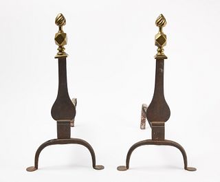 Knife-Blade Andirons with Diamond & Flame Finials