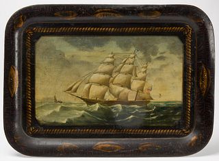 Painted Tray with Ship