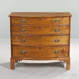 Tiger Maple Bowfront Chest of Drawers