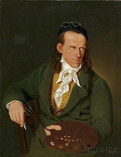 American School, 19th Century      Portrait, Possibly a Self Portrait, of an Artist with Palette