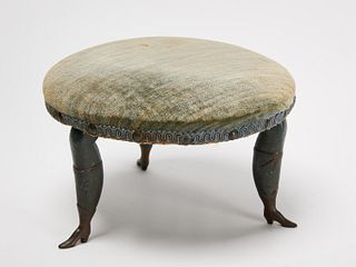 Footstool with Three Blue Painted Legs with Boots