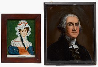 Two Reverse Painted Portraits - Washington