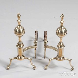 Pair of Brass and Iron Ball-top Andirons