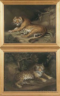 Two Marmotinto (Sand) Paintings of Big Cats Attributed to Benjamin Zobel (1762-1830)