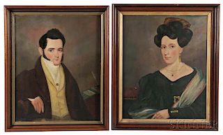 American School, 19th Century      Pair of Portraits of John Batchelor Bull and Caroline Philbey Bull, New York State