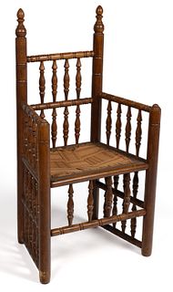 AMERICAN CARVER-STYLE TURNED-OAK GREAT CHAIR