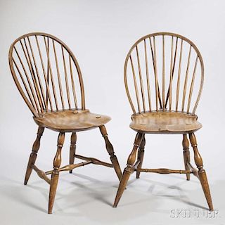 Pair of Mustard-painted Braced Bow-back Windsor Side Chairs