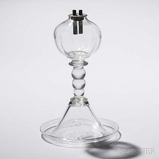 Colorless Free-blown Globe Petticoat Whale Oil Lamp