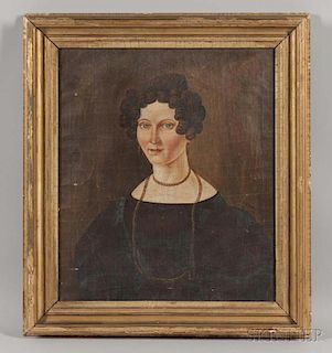 American School, Early 19th Century      Portrait of a Woman with a Long Chain Necklace