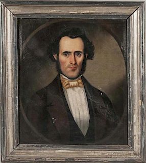 American School, 19th Century      Portrait of a Man Wearing a Cream-colored Bow Tie