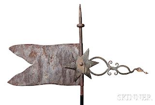 Sheet and Wrought Iron Flag and Snake Weathervane