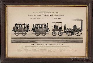Printed Promotional L.G. Tillotson & Co., Broadside "VIEW OF THE FIRST AMERICAN RAILWAY TRAIN,"