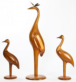 Paul LaMontagne (American) 3 Carved Wood Shore Birds