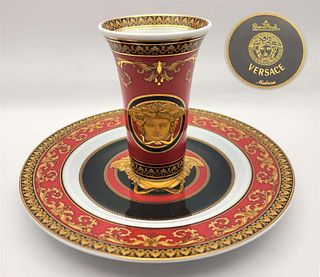 Versace Medusa Red Vase Paired With Plate