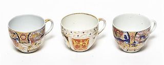 Three Worcester Teacups, Height 2 3/8 inches.
