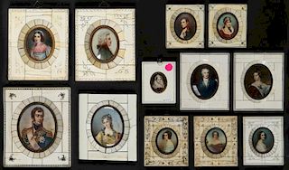 Collection of 19th C Miniature Portraits in Bone Veneer Frames