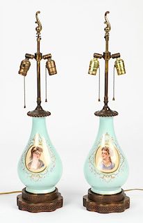 Pair Old Paris Portrait Lamps
