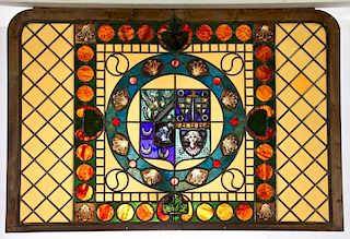 Antique Heraldic Stained Glass Panel