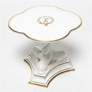 A Minton Porcelain Armorial Tazza, Height 7 inches.