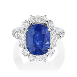 8.10-Carat Burmese Unheated Sapphire and Diamond Ring, GRS Certified