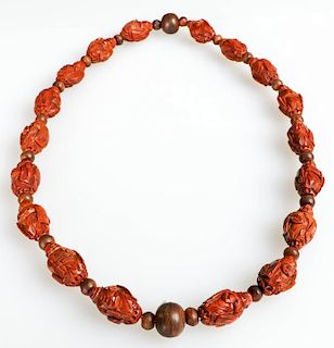 Chinese Hand Carved Nut Beaded Necklace