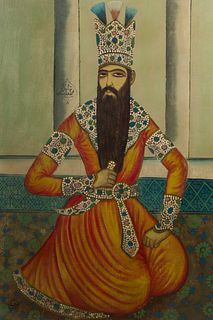 Iranian (20th century) 'Portrait of Fath-Ali Shah Qajar' Oil on Canvas