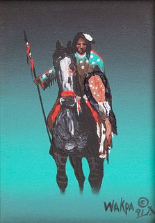 David Brewer (WakPa) (Lakota, 20th Century) 'Ghost Rider' Oil on Canvas