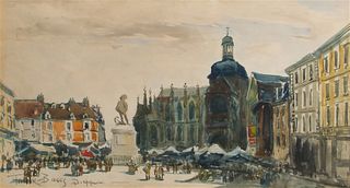 Frank Boggs (American, 1855-1926) 'Place Duquesne, Dieppe' Watercolor on Paper