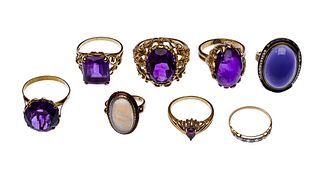 14k and 10k Yellow Gold and Purple Gemstone Ring Assortment