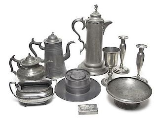 A Collection of Pewter Articles, Diameter of largest charger 16 1/2 inches.