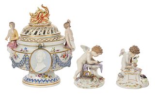 Meissen Cherub Figurines and Potpourri Vase