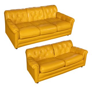 Yellow Leather Sofa and Loveseat