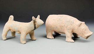 2 Han Dynasty Earthenware Figures