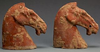 2 Chinese Tang Dynasty Terracotta Horse Heads